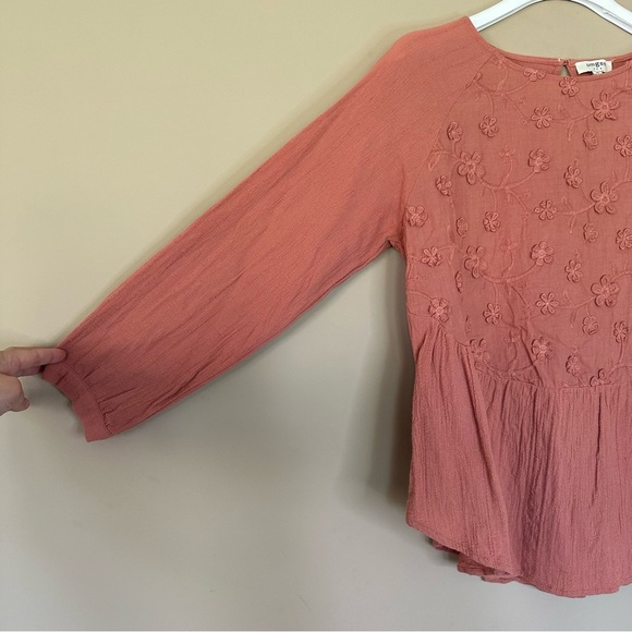 Cottagecore Embroidered Flower Top Tiered Peasant Boho Hippie Women M Dusty Rose - Picture 5 of 10